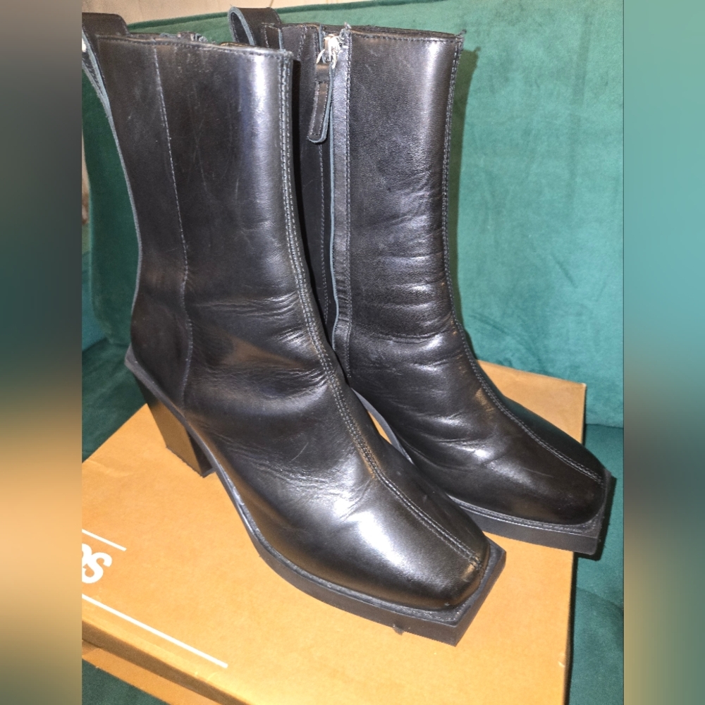 ASOS MENS All Black Leather Mid-Calf Boots Sleek Design